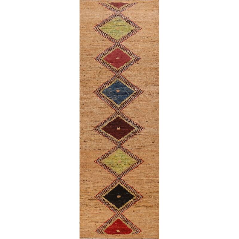 Moroccan Oriental Runner Rug Hand-Knotted Wool Carpet - 3'2" x 12'8"