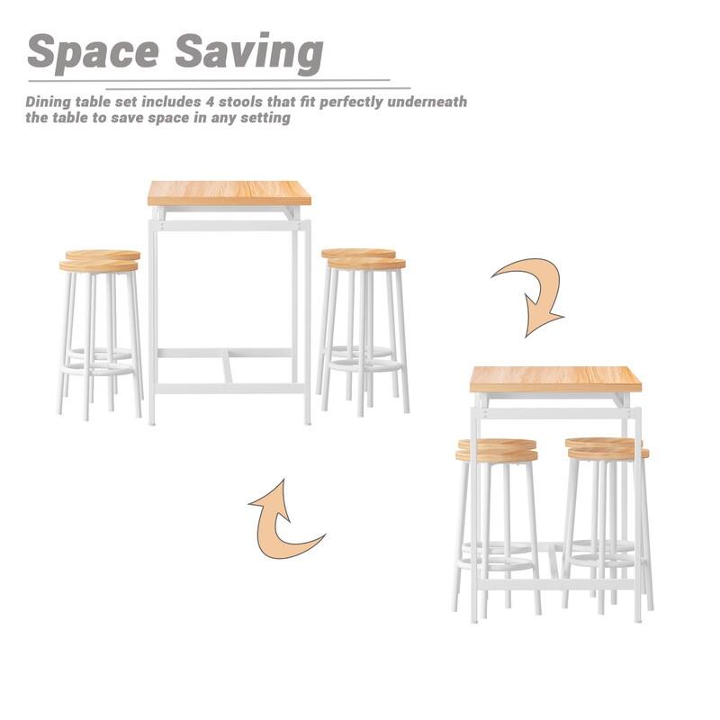 Eureka Industrial Modern Counter Height Pub 5-piece Dining Set, Wood Rustic Kitchen Dining Bar Set For Dining Room, Apartment