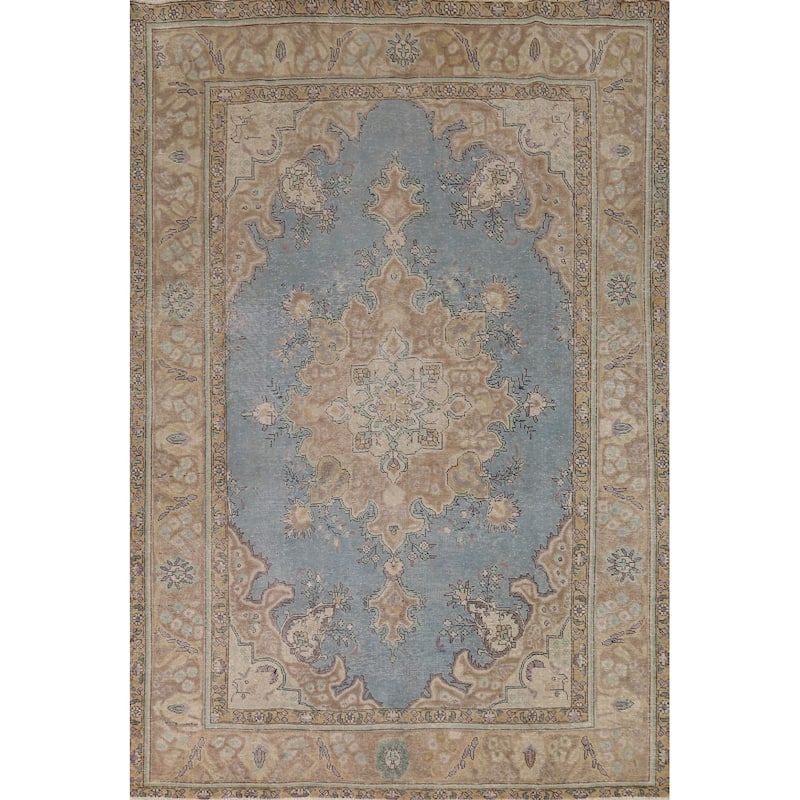 Blue Tabriz Persian Rug Handmade Traditional Wool Carpet - 6'4"x 9'10"