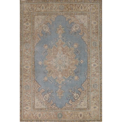 Blue Tabriz Persian Rug Handmade Traditional Wool Carpet - 6'4"x 9'10"
