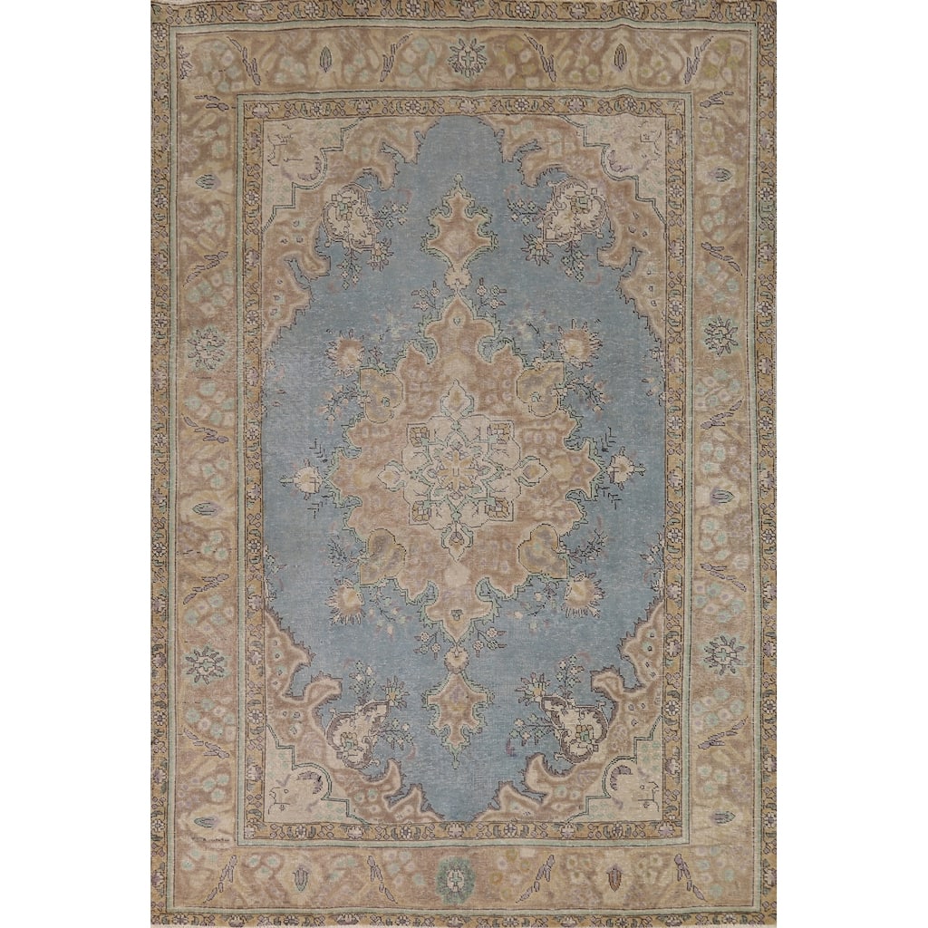 Blue Tabriz Persian Rug Handmade Traditional Wool Carpet - 6'4"x 9'10"