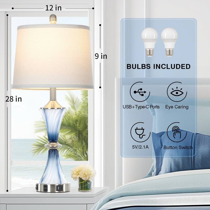 Blue Glass Spiral Table Lamps (Set of 2) - 12'' x 12'' x 28'' (L x W x H)