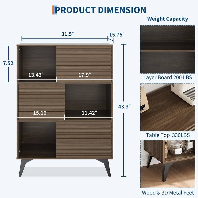Render 3-Tier Display Cabinet - Walnut Storage Stand for Retail, Living Room & Entryway