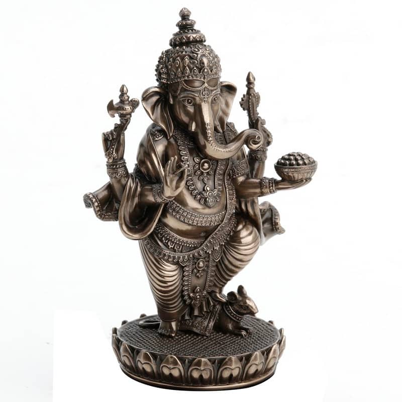 5.12 inches Height Cold Cast Bronze Lord Ganesha Standing on Lotus Bronze Finish Figurine