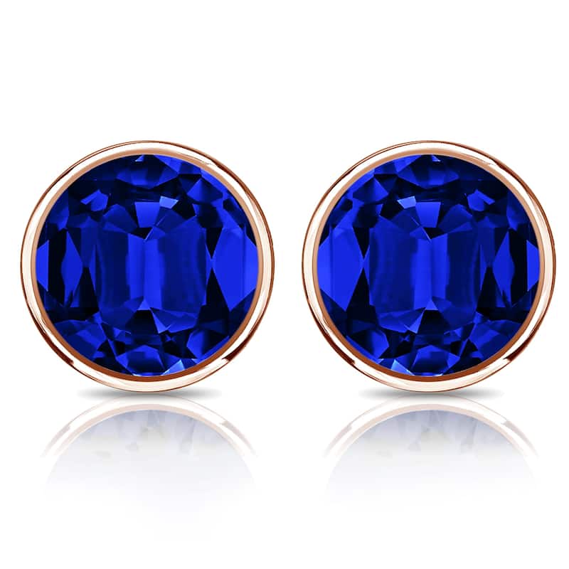 Auriya 14k Gold Lab Grown Gemstone Blue Sapphire Stud Earrings Round 0.25 to 5.00 ct. tw. Bezel Push-Back