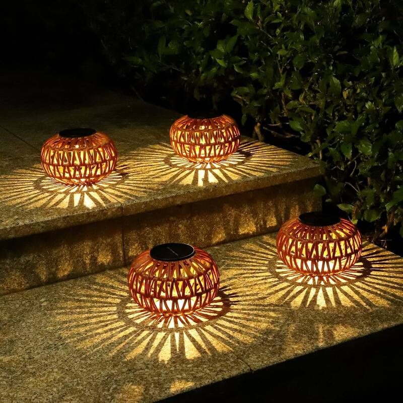 Anmytek 2 Pack Outdoor Waterproof Solar Lantern Rattan Table Lamp Garden Decor