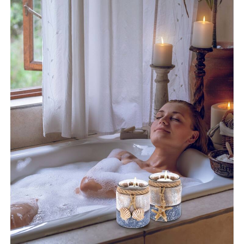 CoTa Global Silver Sea Starfish and Seashell Candle Holders, 2 Pcs Set - 3.2″Lx2.8″Wx2.8″H