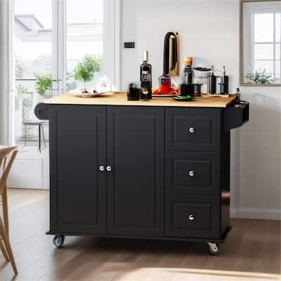 Mobile Kitchen Island with Drop Leaf, Storage Trolley Cart on Wheels