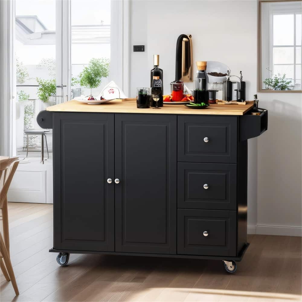 Mobile Kitchen Island with Drop Leaf, Storage Trolley Cart on Wheels