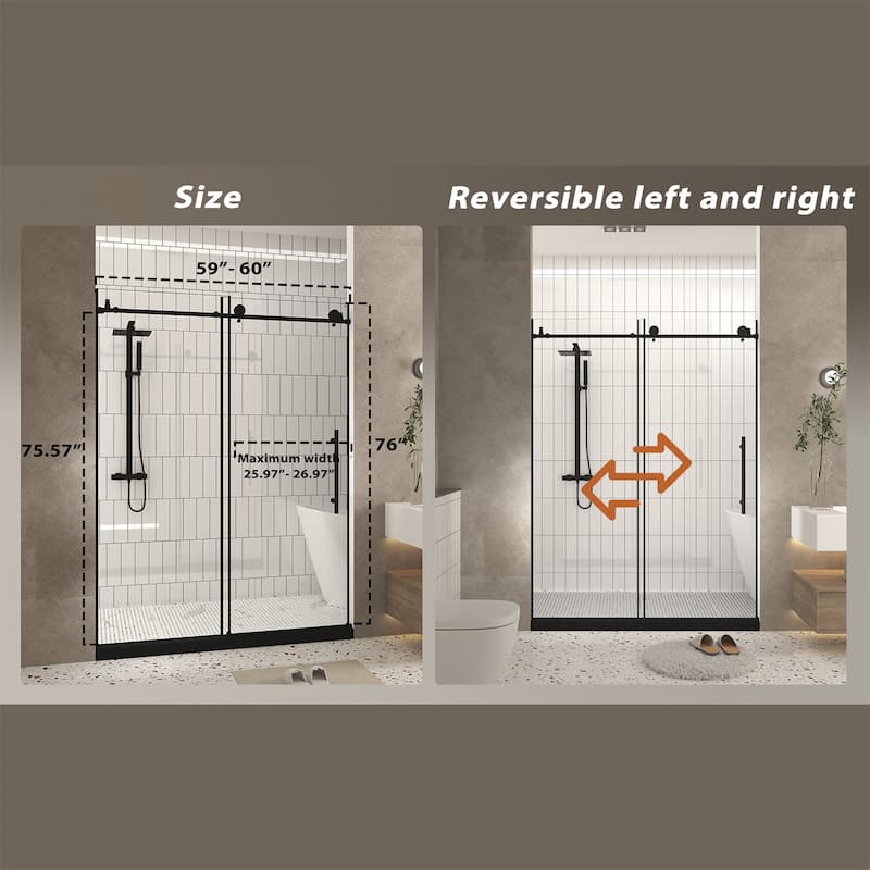 60x76 Inch Frameless Shower Door