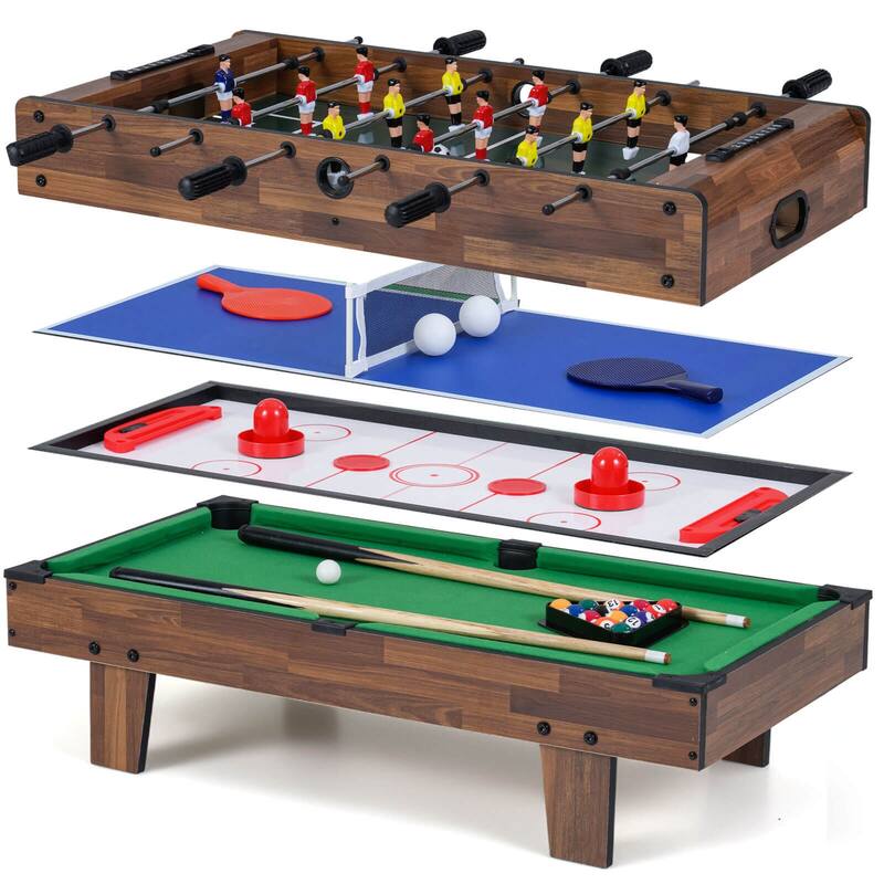 Costway 4 in 1 Multi Game Table with Stackable Tabletops of Billiards, - See Details - Brown