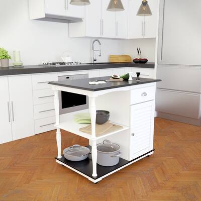 SEI Furniture Milo Transitional White Wood Rolling Kitchen Island