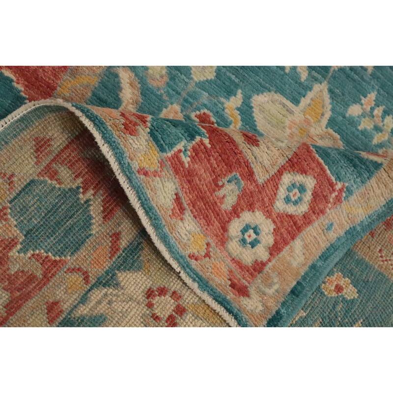 Hand Knotted Oriental 100% Wool Carpet Transitional All-Over Green Oushak Area Rug - 5' 3'' X 3' 1''