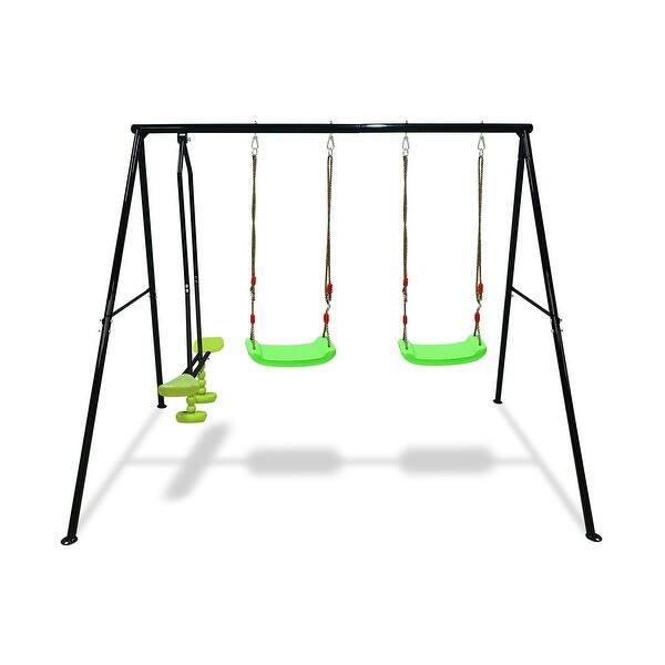 slide 2 of 9, Swing Sets for Backyard 550LBS 3 Seat, Swingset Outdoor for Kids, Swing Set with Glider, 2 Blet Swings Multicolor