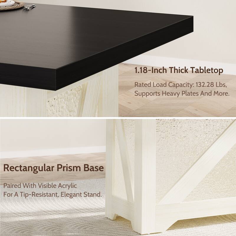 Rossetta 47'' Rectangular Farmhouse Thick Top Dining Table with Translucent Acrylic X-Base