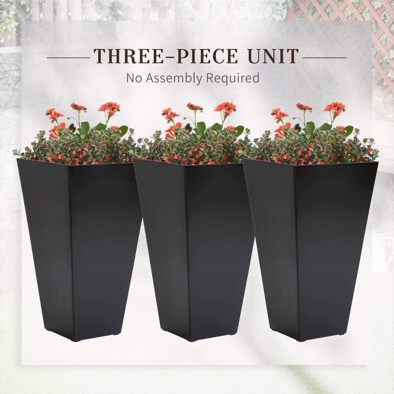 Matte Flower 3 Tapered Planter Set, UV Resistant, and Self-Draining