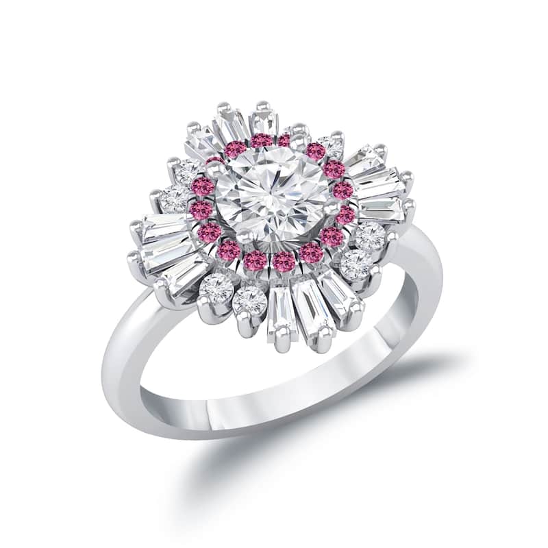 Auriya 14k Gold 1 1/3ctw Ballerina Diamond and Pink Sapphire Engagement Ring Certified (G-H, VS1-VS2)