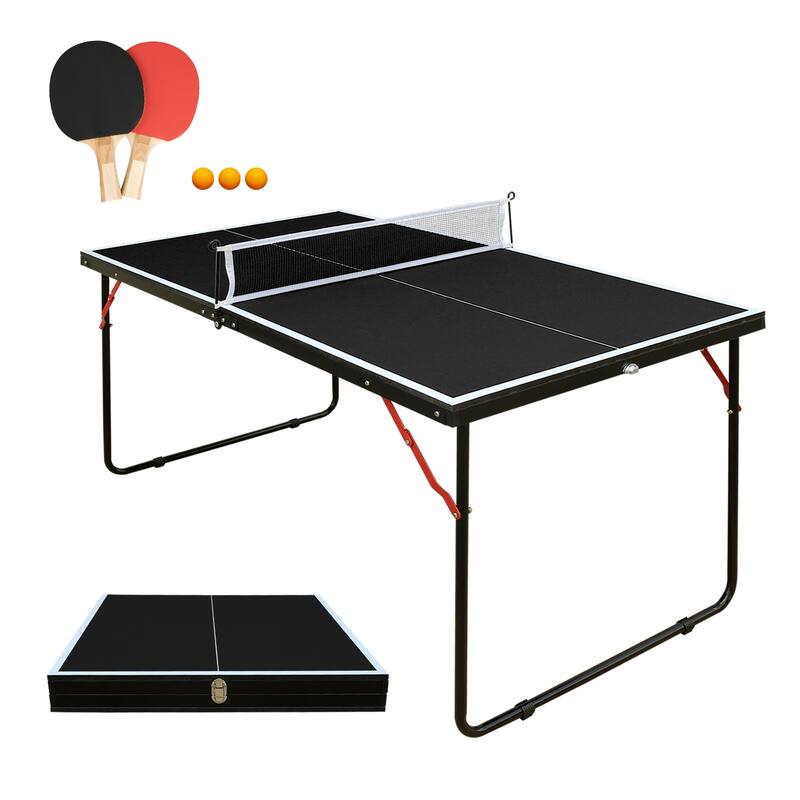 Anmytek 4.5ft Black Table Tennis Table Foldable & Portable Ping Pong Table Set with Net and 2 Ping Pong Paddles