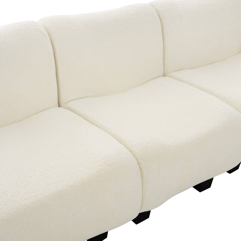 3-Seater Sofa Chenille Upholstered Couch Fully Compressed Design Sofa with Arc-shaped Armrests for Living Room, Apartment