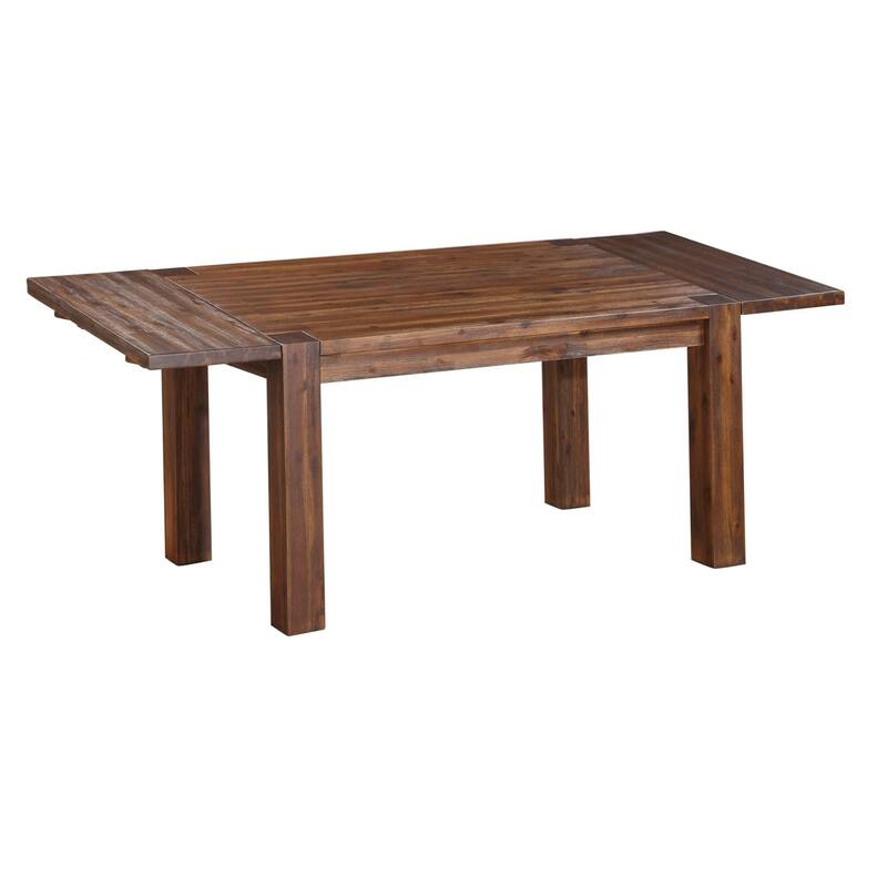 63-95 Inch Pim Acacia Wood Dining Table, 2 Extension Leaves, Walnut Brown