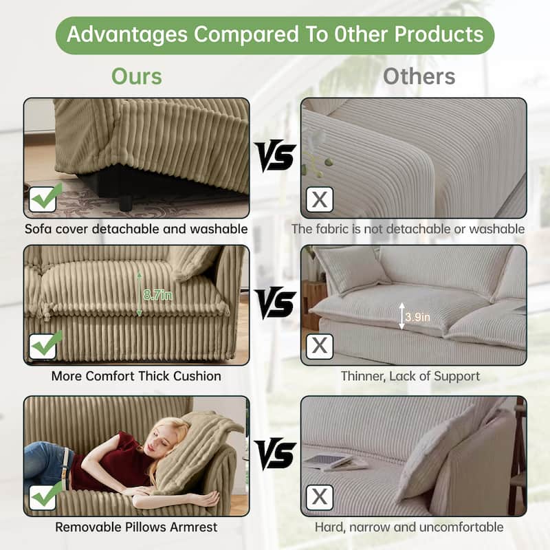 83" Corduroy Upholstered Loveseat with Armrests and Removable Cover