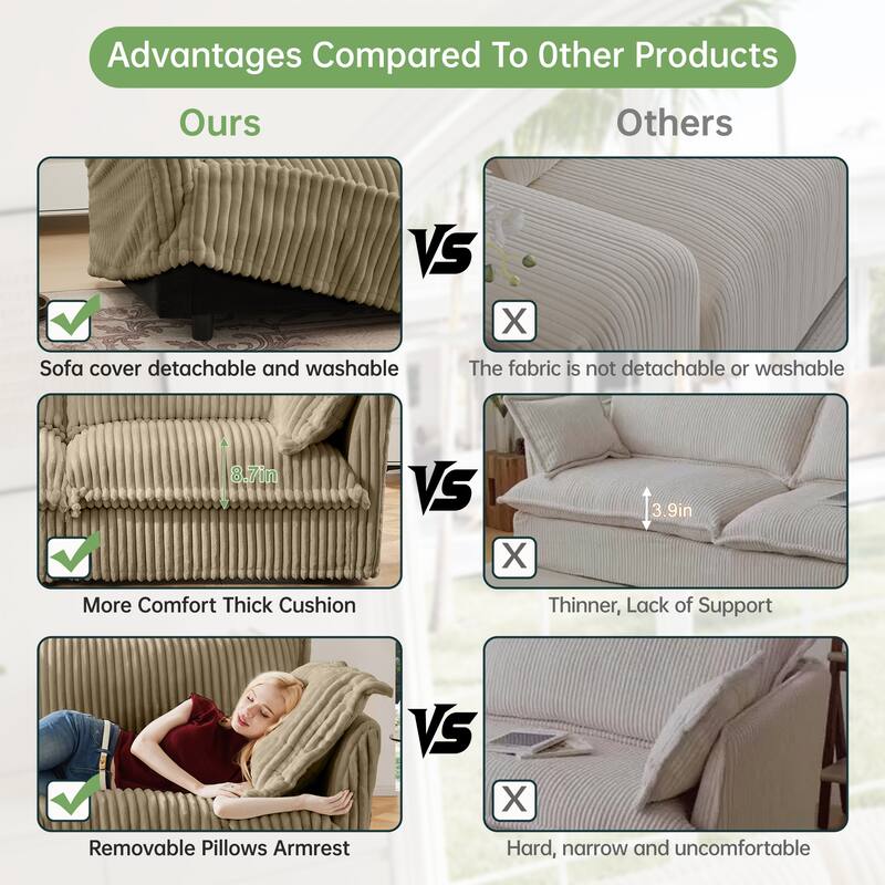 Living Room Chairs Set of 2, Oversized Reading Chair, Corduroy Upholstered Armchair with Deep Seat for Bedroom Reading Spaces