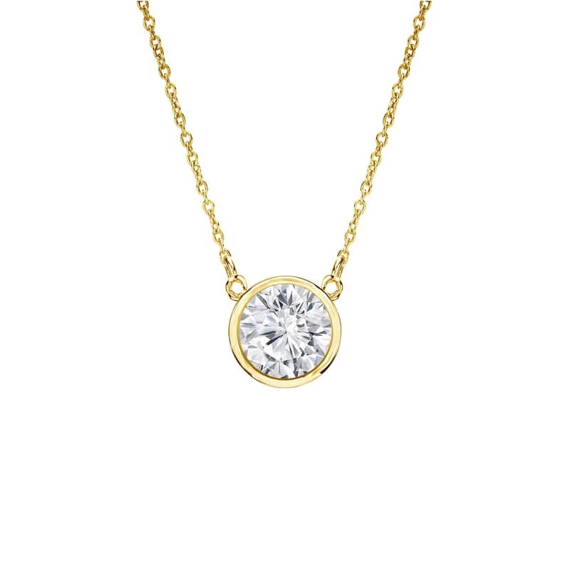Auriya 1/4ctw Round Solitaire Diamond Necklace 14k Gold Bezel-set - 4mm (H-I, VS1-VS2)