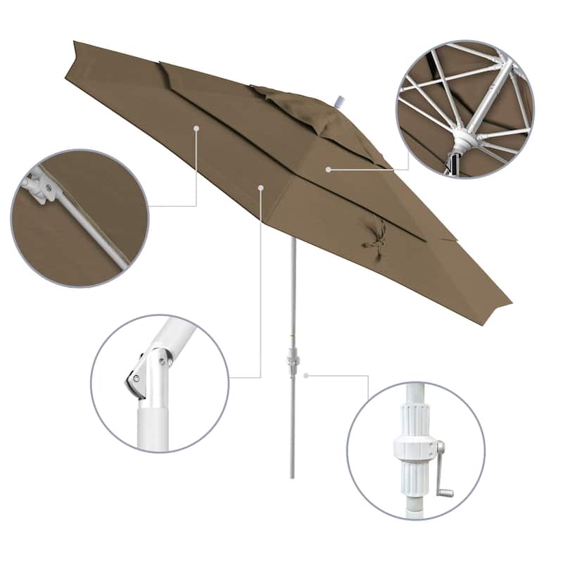California Umbrella 11' Sun Master Patio Umbrella White Aluminum Pole Fiberglass Ribs Crank Lift Tilt Sunbrella Pacific Blue