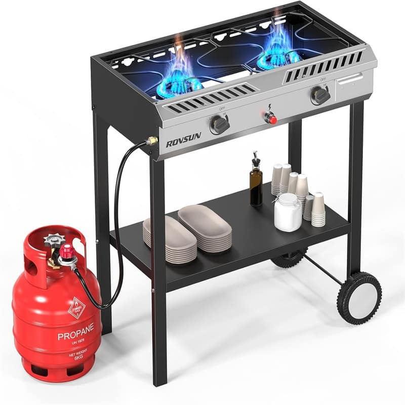 2 Burner 150,000 BTU Gas Propane Stove With Wheels
