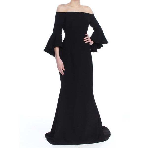 VINCE CAMUTO Womens Black Bell Sleeve Off Shoulder Full Length Sheath Evening Dress Size: 4. Opens flyout.