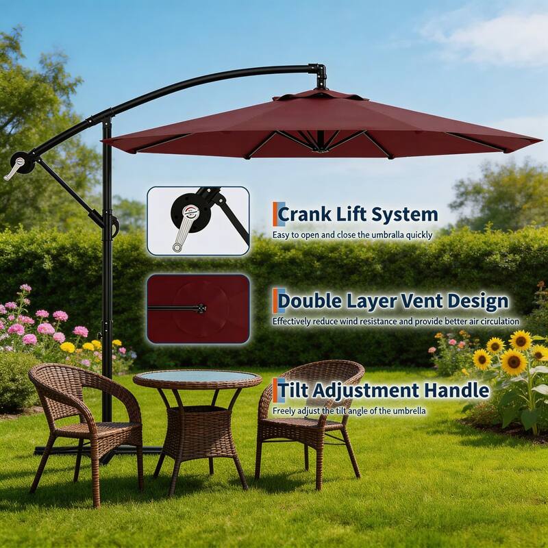10 ft Offset Patio Umbrella, with with Easy Lift & Tilt Adjustment