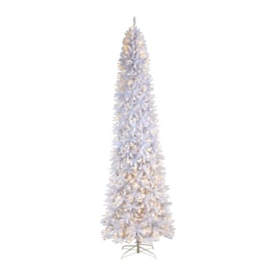 11ft. Slim White Artificial Christmas Tree with 950 Warm White LED Lights and 2836 Branches - Majestic X-Mas Elegance