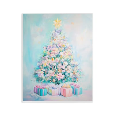 Stupell Pastel Christmas Tree on Blue Wall Plaque Art Design By Arlington Prints