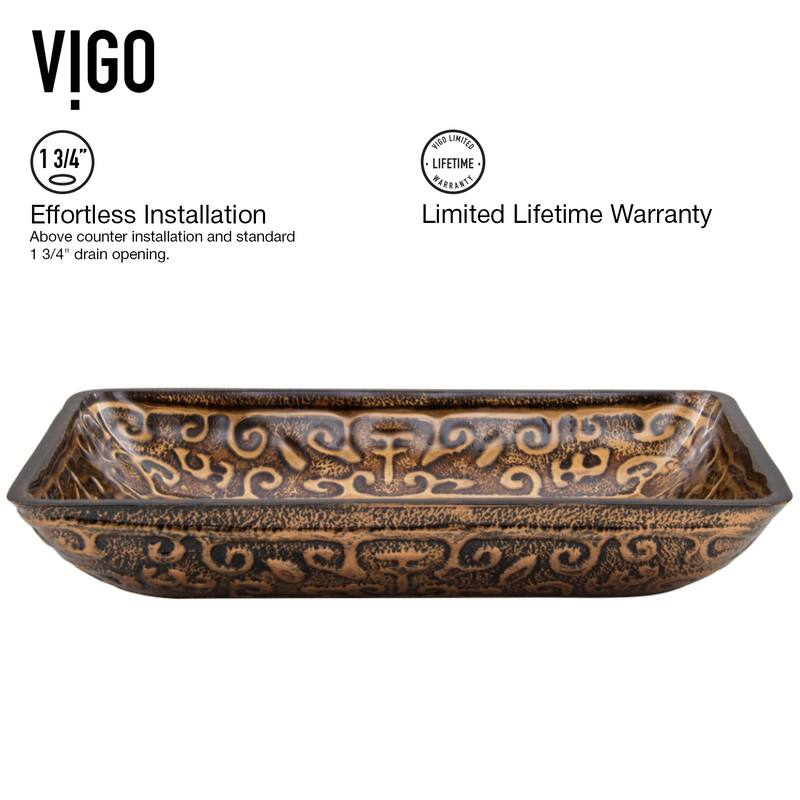 VIGO Donatello 23"L x 15"W x 5"H Glass Rectangular Vessel Bathroom Sink