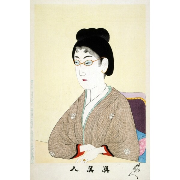 Shop Woman Wearing Wire Spectacles Japanese Wood Cut Print Art Print Multiple Sizes Available 9 X 12 Art Print Overstock 27908854