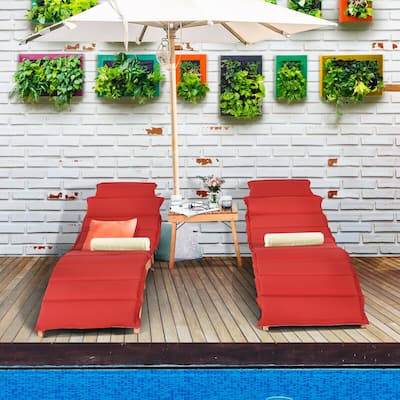 Gymax 3 PCS Folding Eucalyptus Lounge Chair & Table Set w/ - See Details