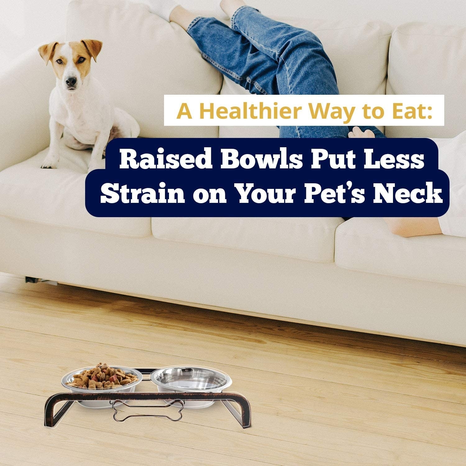 American Pet Supplies Elevated Rustic Bone Dog Feeder with 2 Stainless Steel Bowls for Puppies and Dogs Aged Copper