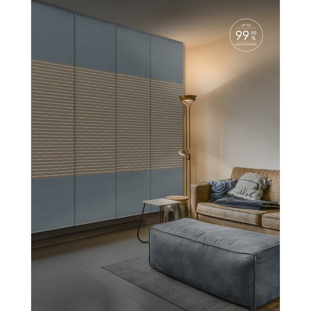 GoDear Design 99.99% Blackout & Sheer Natural Woven Adjustable Sliding Panel Track Blinds, Vertical Blinds, 45.8"- 86" W x 96" L