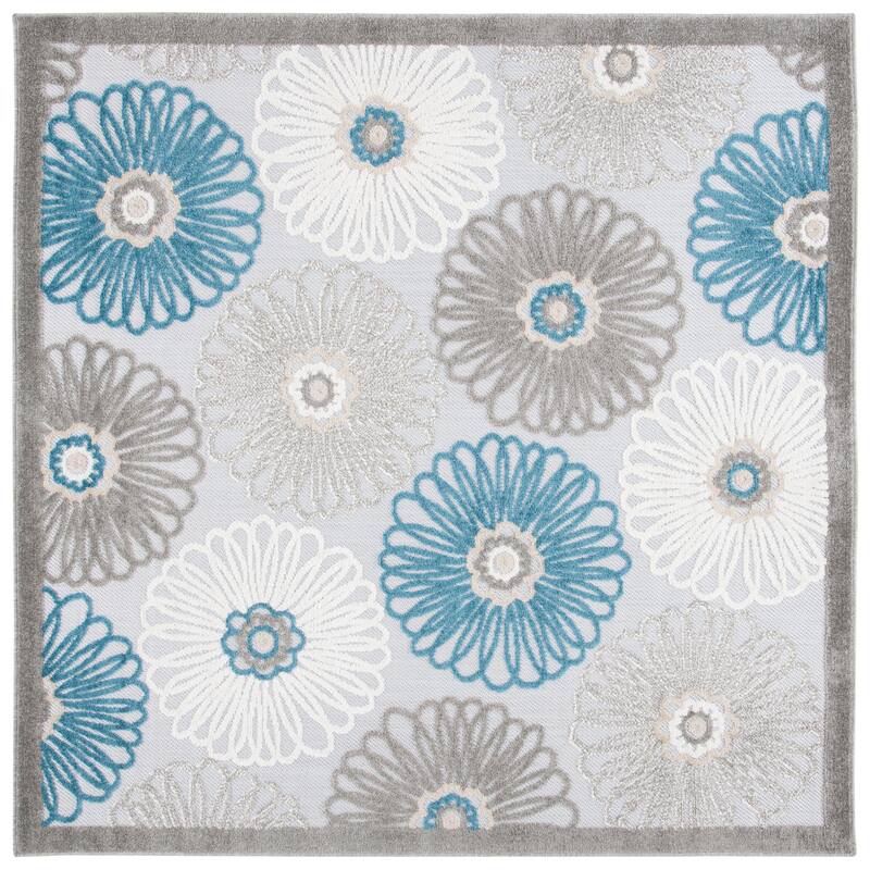 SAFAVIEH Cabana Rionach Indoor/ Outdoor Waterproof Patio Rug - 6'7" Square - Beige/Blue