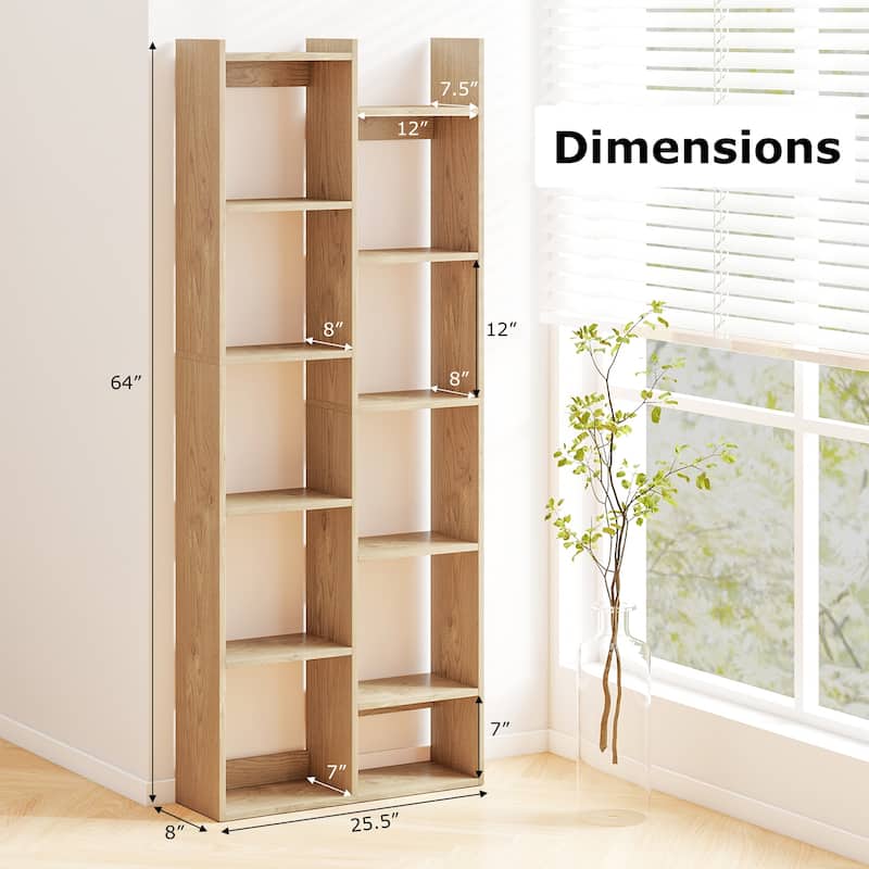 Gymax 11-Tier Bookcase w/Anti-Tipping Kits Wood Display Shelf
