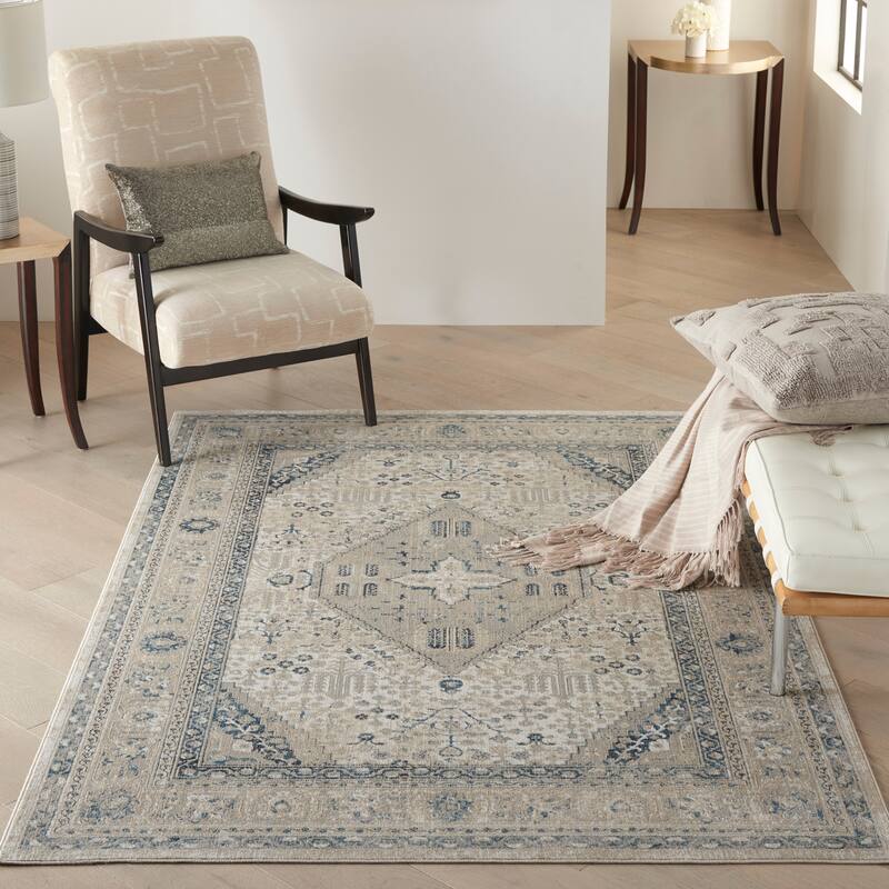 Malta Bordered Center Medallion Area Rug - 3'11" x 5'7" - Ivory/Grey - Rectangle