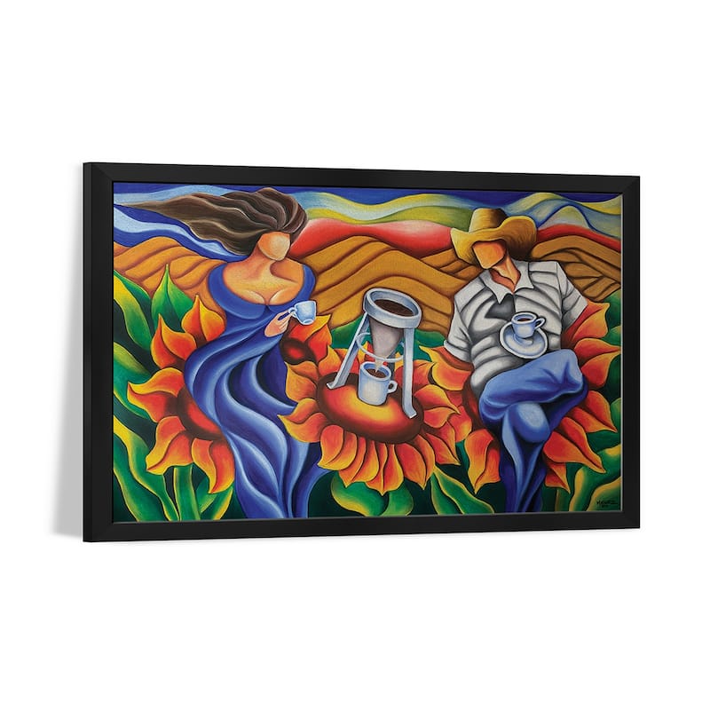 Coffee On Flowers Premium Framed Poster by Dixie Miguez