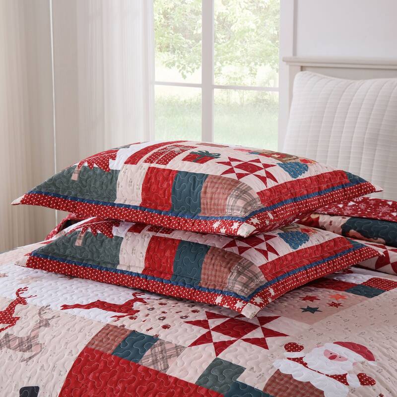 3 Pcs Vintage Christmas Patchwork Quilt Set