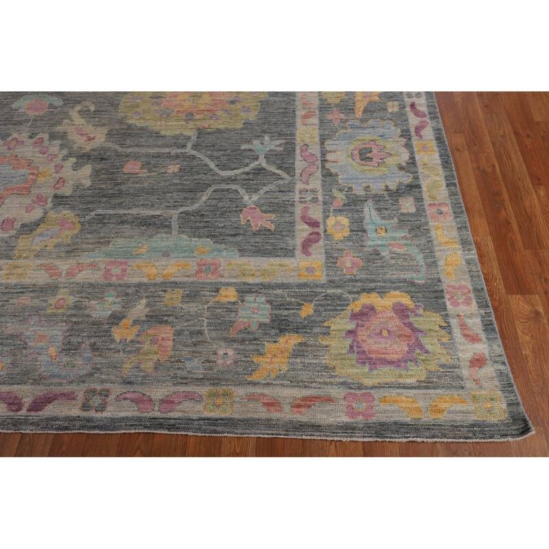 All-Over Gray Oushak Vegetable Dye Large Area Rug Handmade Wool Carpet - 10'1"x 13'8"