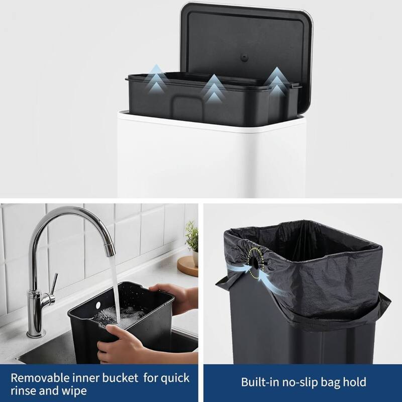 13L Soft-Close Lid Compact Stainless Steel Trash Can for Kitchen, Bathroom