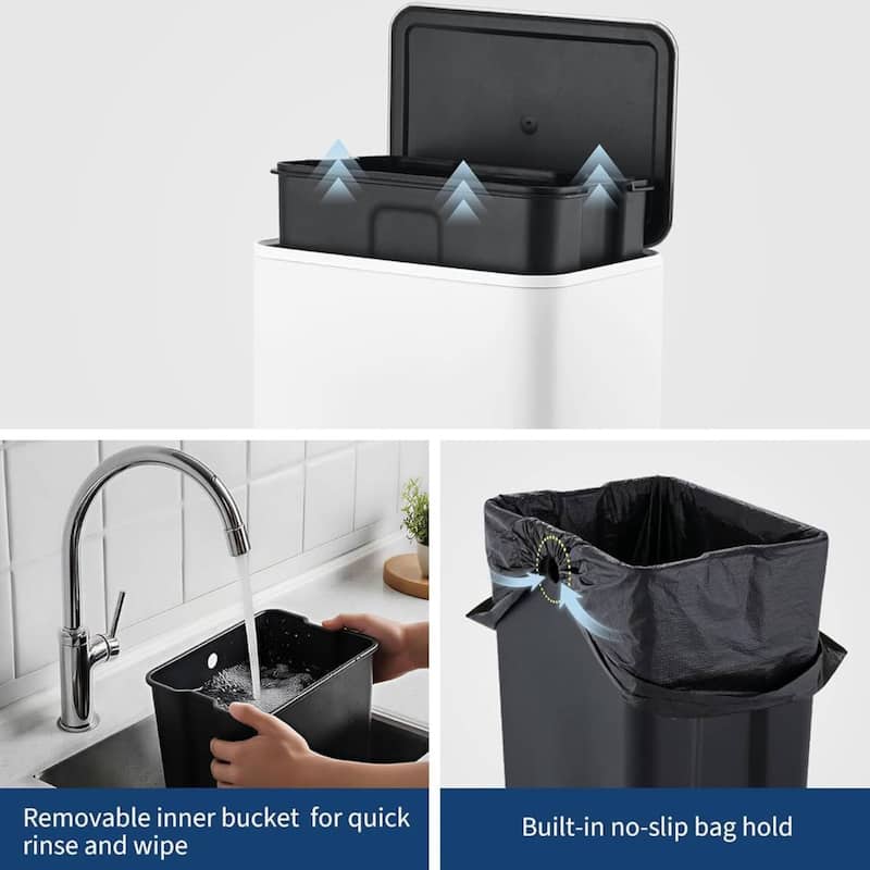 18L Soft-Close Lid Compact Stainless Steel Trash Can for Kitchen, Bathroom