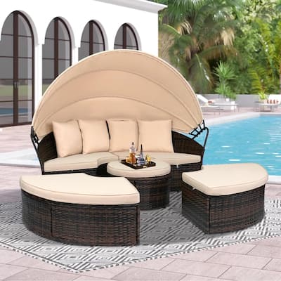 Nuon Outdoor Patio Black/Brown Wicker Canopy Daybed Set by Havenside Home