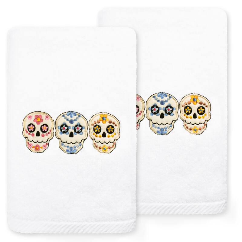 Authentic Hotel and Spa Skulls - Embroidered Luxury 100% Turkish Cotton Hand Towels (Set of 2) - White