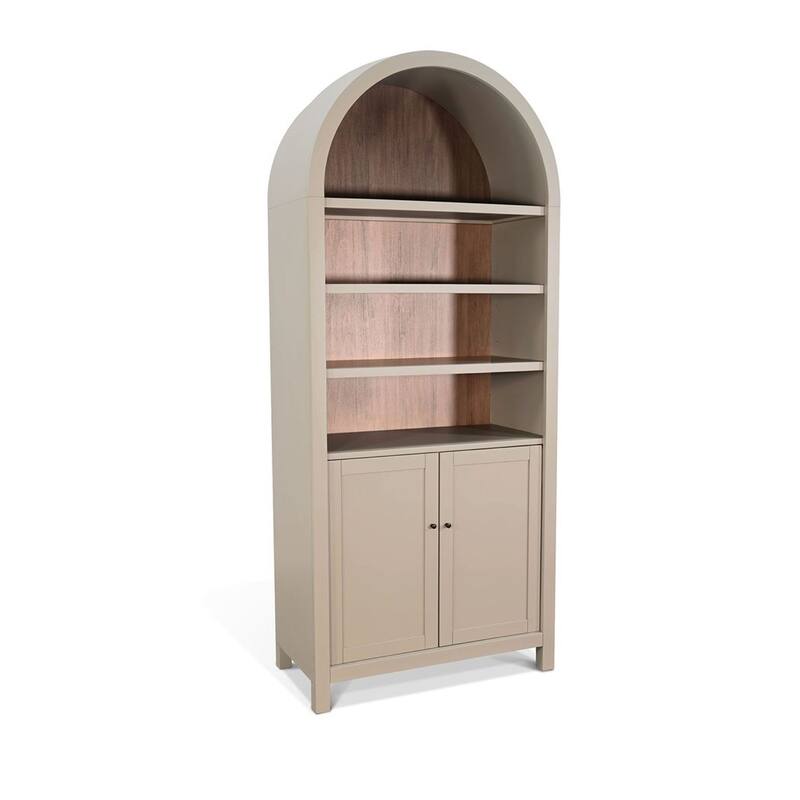 Xeny Arched Display Cabinet, 3 Shelves w 2 Doors, Light Gray Mahogany