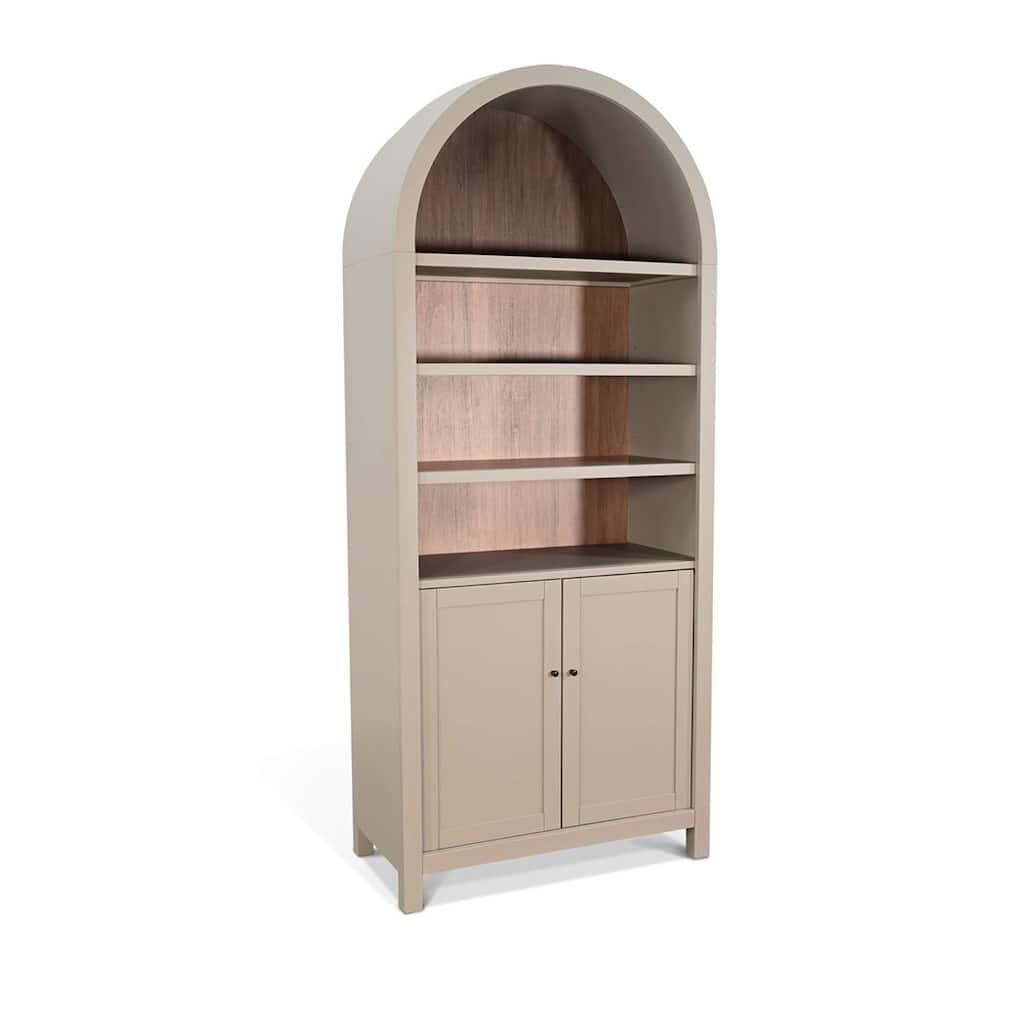 Xeny Arched Display Cabinet, 3 Shelves w 2 Doors, Light Gray Mahogany